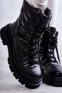 Clearance Damskie Śniegowce Sznurowane KK2N4017 Czarne Damskie Śniegowce Damskie