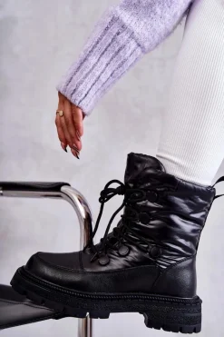 Clearance Damskie Śniegowce Sznurowane KK2N4017 Czarne Damskie Śniegowce Damskie