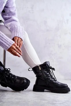 Clearance Damskie Śniegowce Sznurowane KK2N4017 Czarne Damskie Śniegowce Damskie