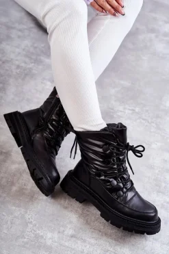 Clearance Damskie Śniegowce Sznurowane KK2N4017 Czarne Damskie Śniegowce Damskie