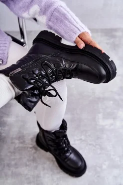 Clearance Damskie Śniegowce Sznurowane KK2N4017 Czarne Damskie Śniegowce Damskie