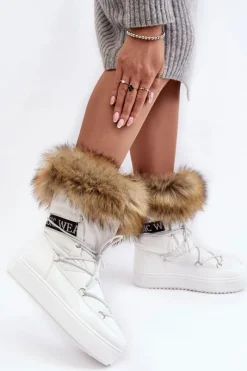 Śniegowce Damskie>Boto Damskie Śniegowce Sznurowane Białe Santero Biały