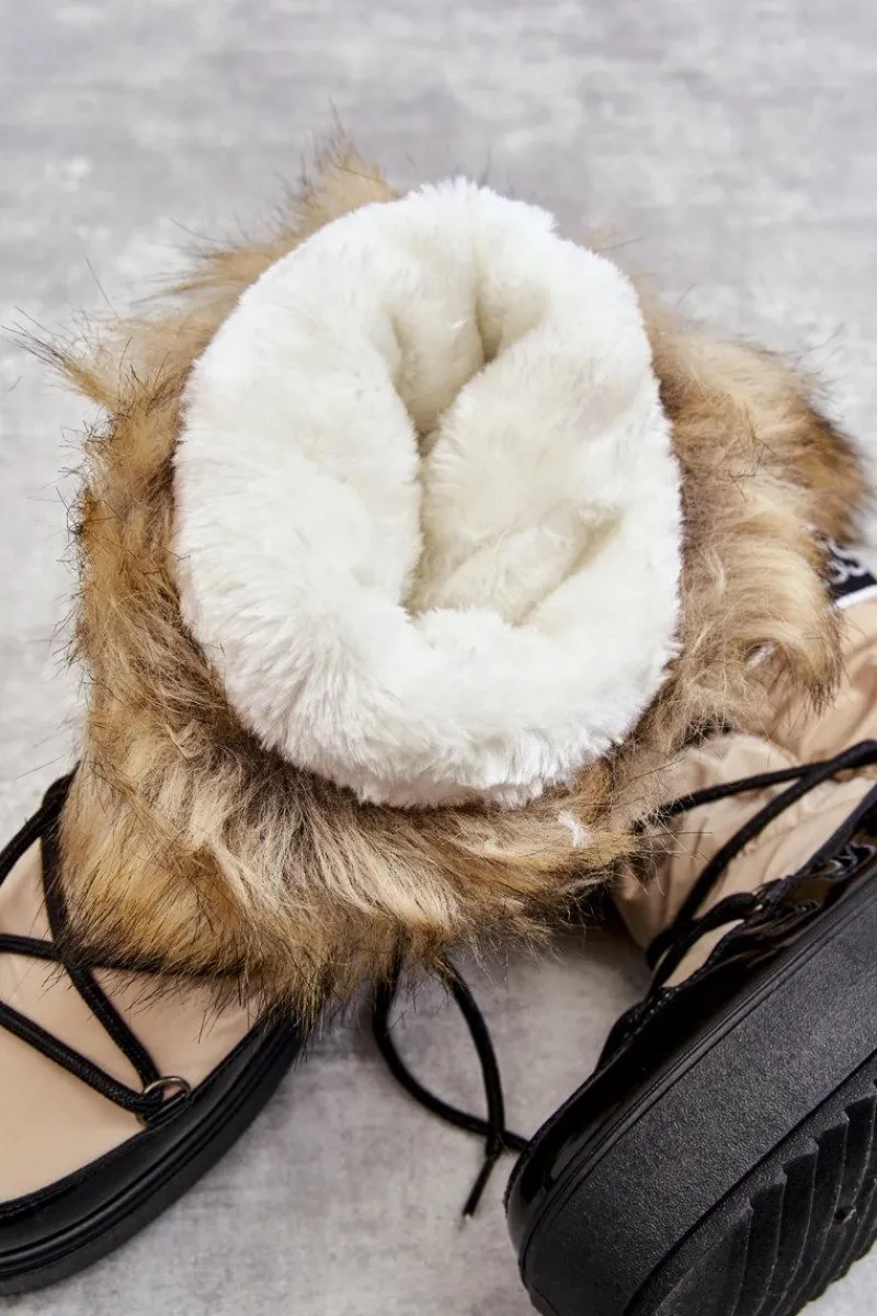 Best Damskie Śniegowce Sznurowane Beżowo-Czarne Santero Damskie Śniegowce Damskie