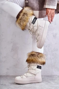 Śniegowce Damskie>Boto Damskie Śniegowce Sznurowane Beżowe Santero
