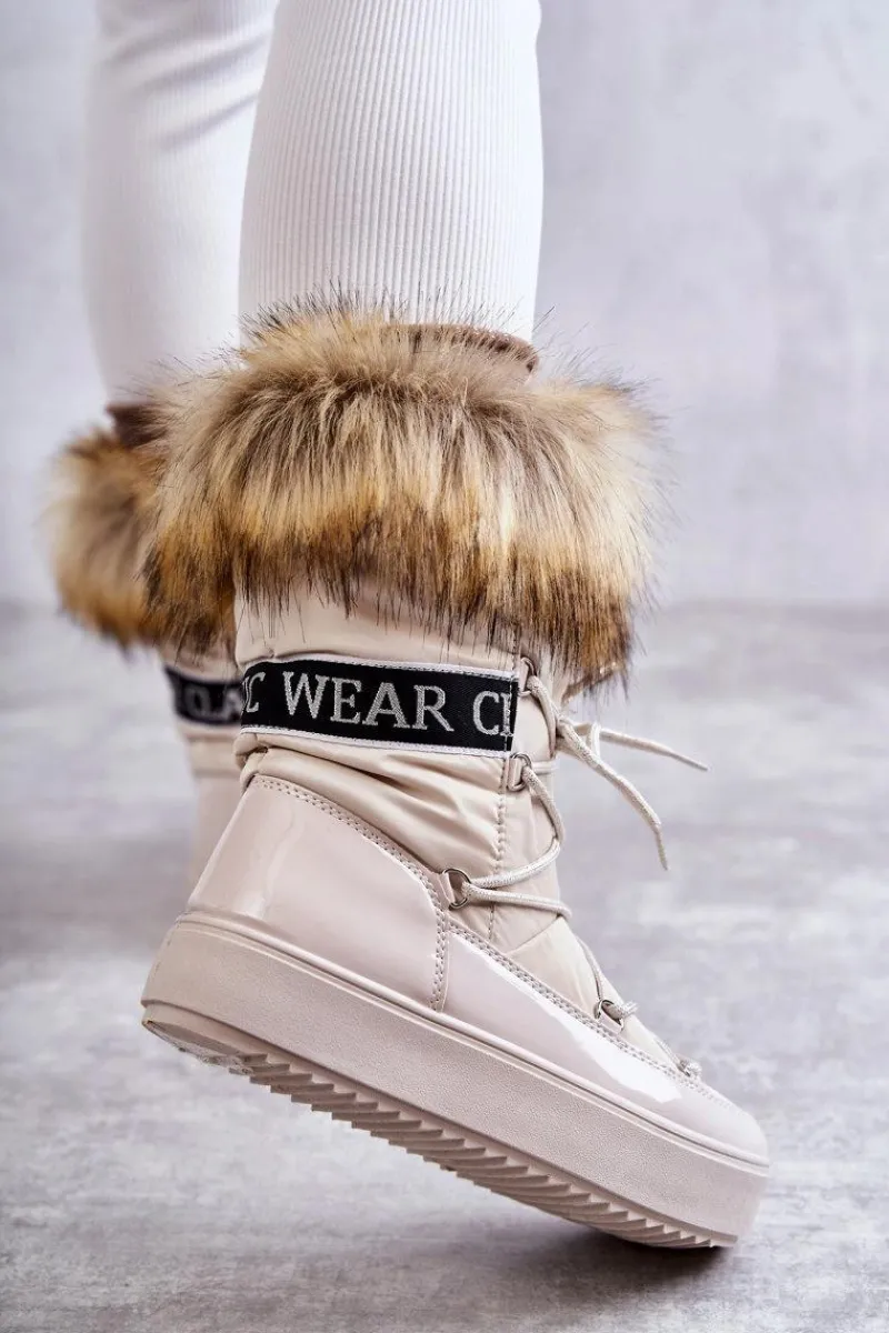 Śniegowce Damskie>Boto Damskie Śniegowce Sznurowane Beżowe Santero