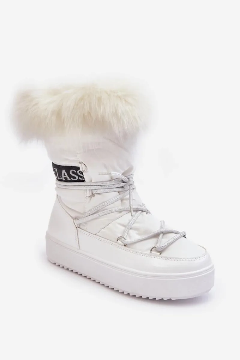 Śniegowce Damskie>Boto Damskie Śniegowce Sznurowane Białe Santero - Białe