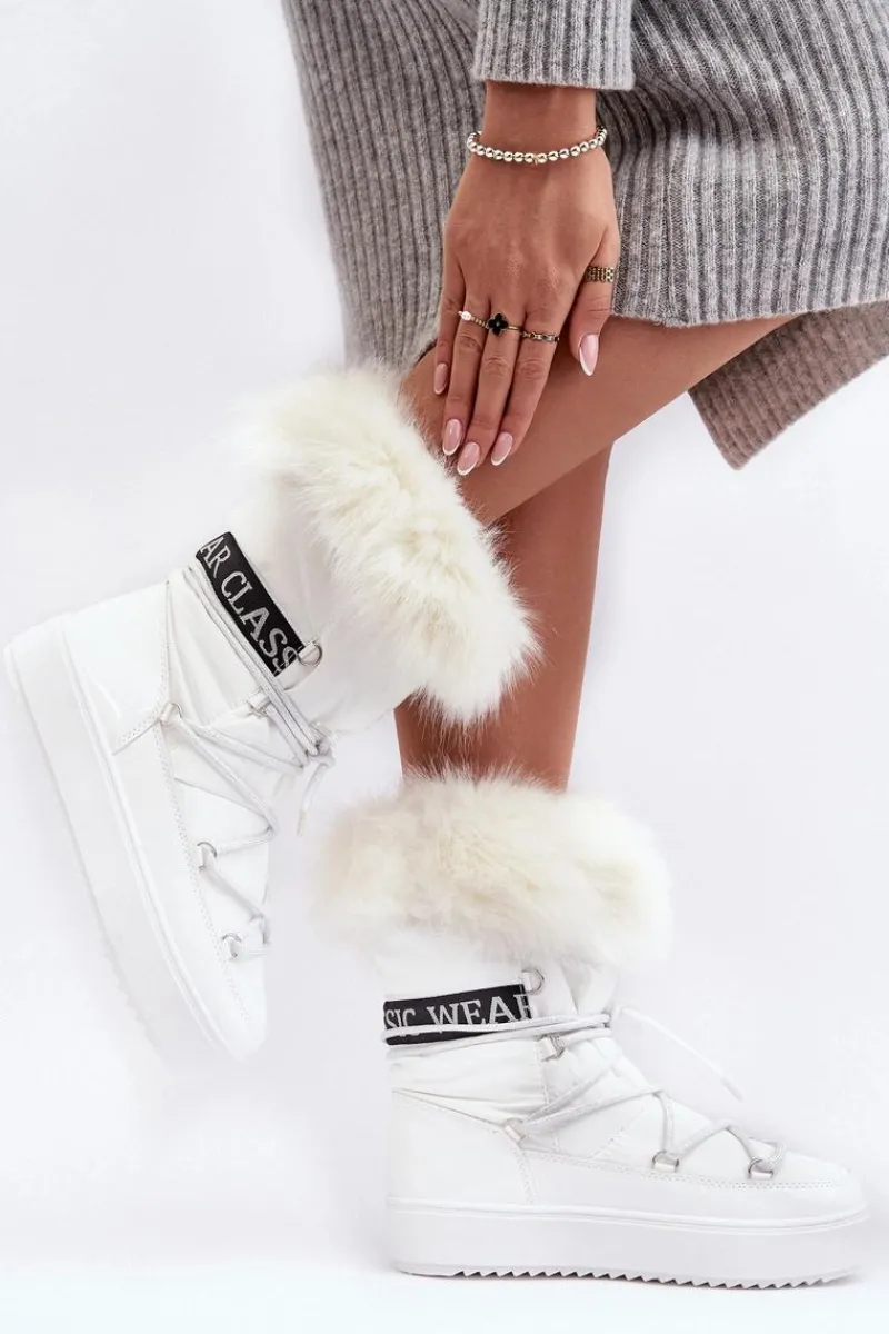 Śniegowce Damskie>Boto Damskie Śniegowce Sznurowane Białe Santero - Białe