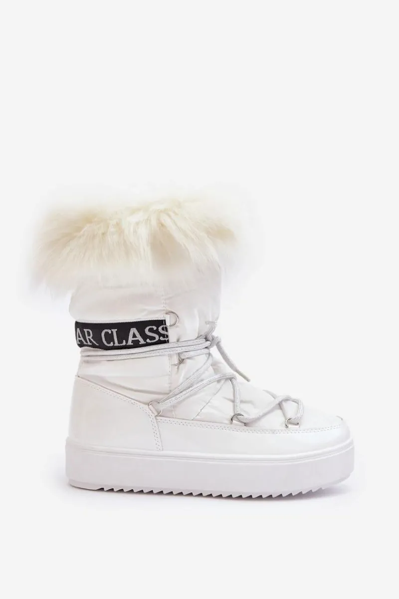 Śniegowce Damskie>Boto Damskie Śniegowce Sznurowane Białe Santero - Białe