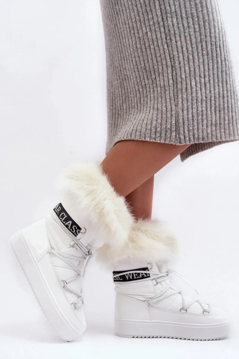 Śniegowce Damskie>Boto Damskie Śniegowce Sznurowane Białe Santero - Białe