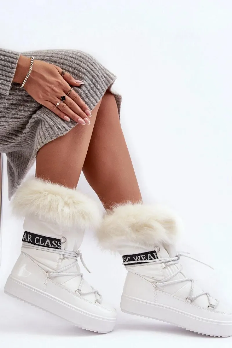 Śniegowce Damskie>Boto Damskie Śniegowce Sznurowane Białe Santero - Białe