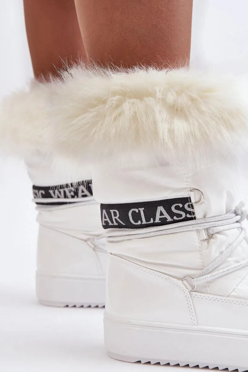 Śniegowce Damskie>Boto Damskie Śniegowce Sznurowane Białe Santero - Białe