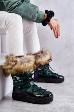 Clearance Damskie Śniegowce Sznurowane Zielone Santero Damskie Śniegowce Damskie