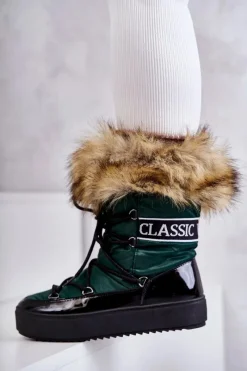 Clearance Damskie Śniegowce Sznurowane Zielone Santero Damskie Śniegowce Damskie