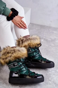 Clearance Damskie Śniegowce Sznurowane Zielone Santero Damskie Śniegowce Damskie