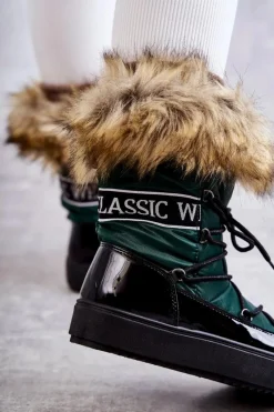 Clearance Damskie Śniegowce Sznurowane Zielone Santero Damskie Śniegowce Damskie