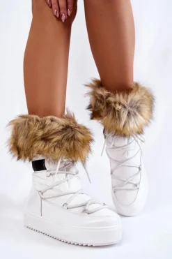 Clearance Damskie Śniegowce Z Futerkiem Sznurowane Białe Shannon Damskie Śniegowce Damskie