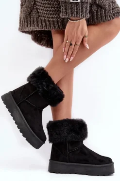 Śniegowce Damskie>Boto Damskie Śniegowce Z Futerkiem Czarne Rainsa