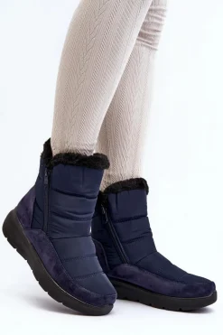 Clearance Boto Damskie Śniegowce Z Futerkiem Granatowe Primose Niebieski