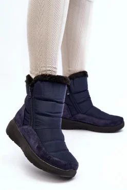 Clearance Boto Damskie Śniegowce Z Futerkiem Granatowe Primose Niebieski