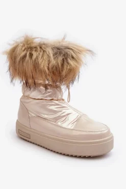 Discount Big Star Shoes Damskie Śniegowce Z Futerkiem Beżowe Big Star MM274380 Beżowy