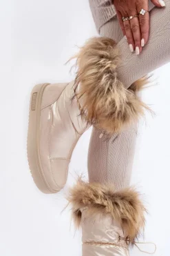 Discount Big Star Shoes Damskie Śniegowce Z Futerkiem Beżowe Big Star MM274380 Beżowy