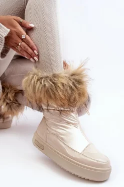 Discount Big Star Shoes Damskie Śniegowce Z Futerkiem Beżowe Big Star MM274380 Beżowy