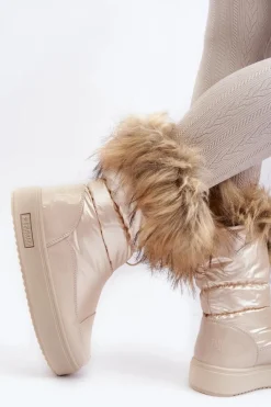 Discount Big Star Shoes Damskie Śniegowce Z Futerkiem Beżowe Big Star MM274380 Beżowy