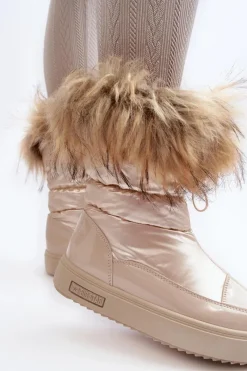 Discount Big Star Shoes Damskie Śniegowce Z Futerkiem Beżowe Big Star MM274380 Beżowy