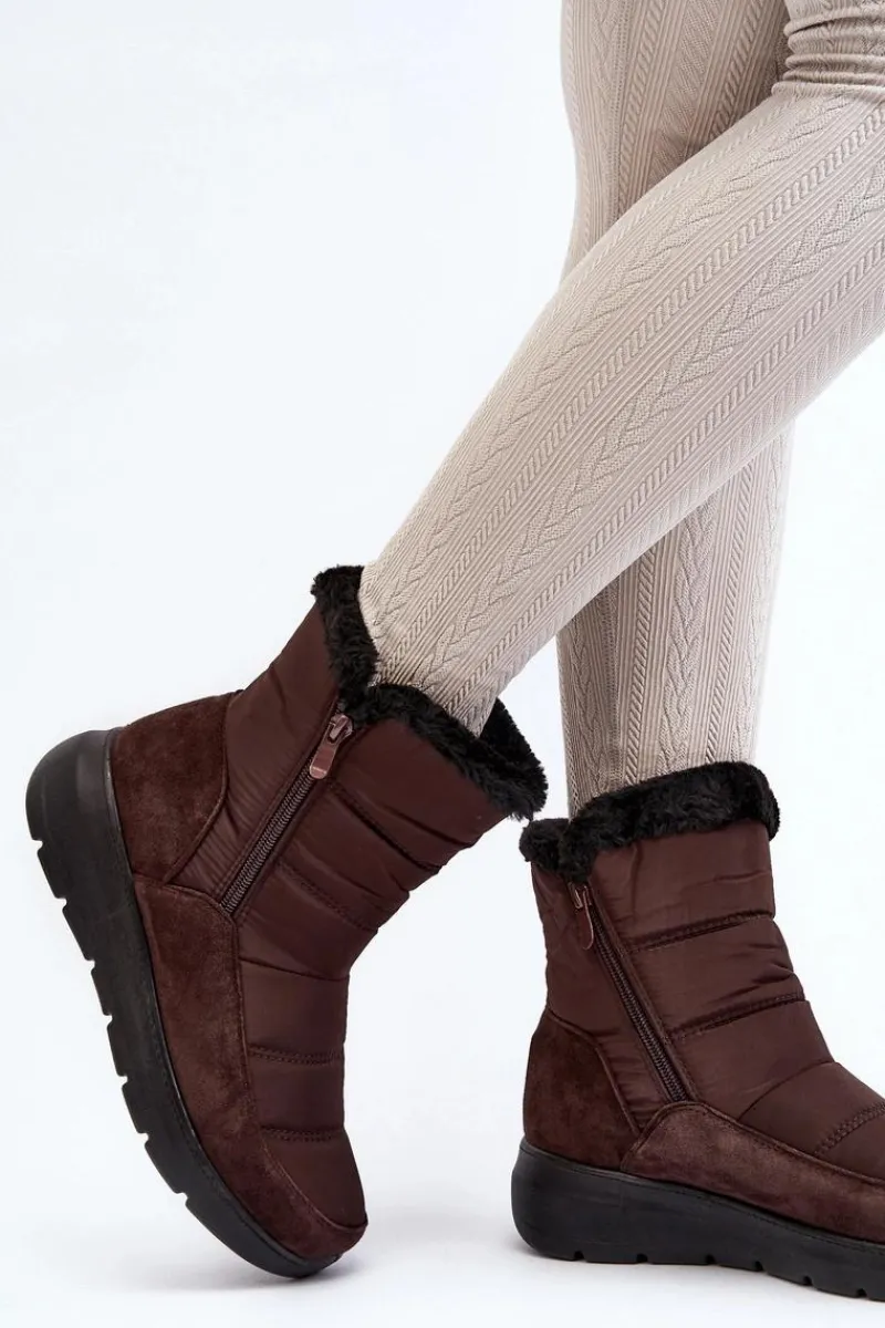Śniegowce Damskie>Boto Damskie Śniegowce Z Futerkiem Brązowe Primose