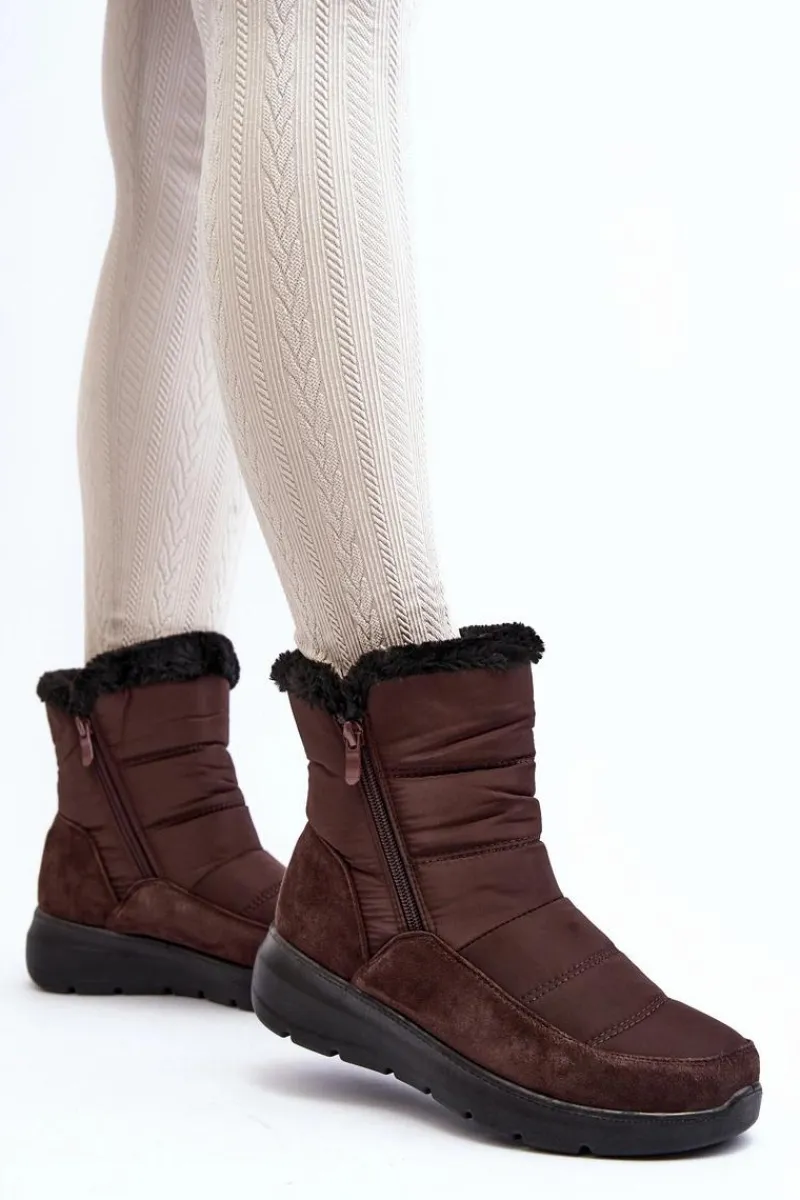 Śniegowce Damskie>Boto Damskie Śniegowce Z Futerkiem Brązowe Primose
