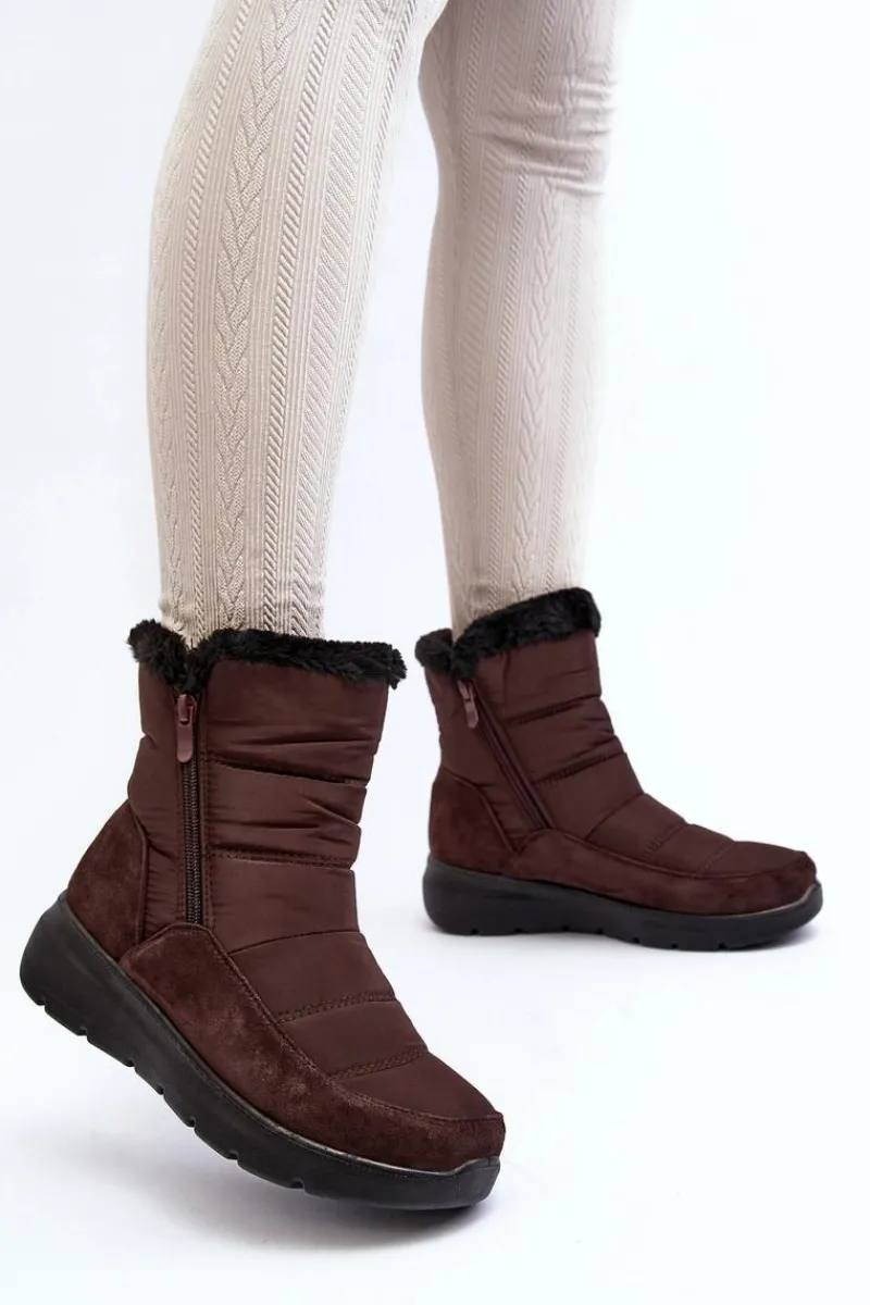 Śniegowce Damskie>Boto Damskie Śniegowce Z Futerkiem Brązowe Primose
