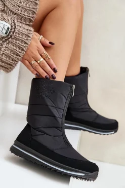 Śniegowce Damskie|Botki Płaskie>Boto Damskie Śniegowce Z Suwakiem Progress PROGJ-22-130 Czarne