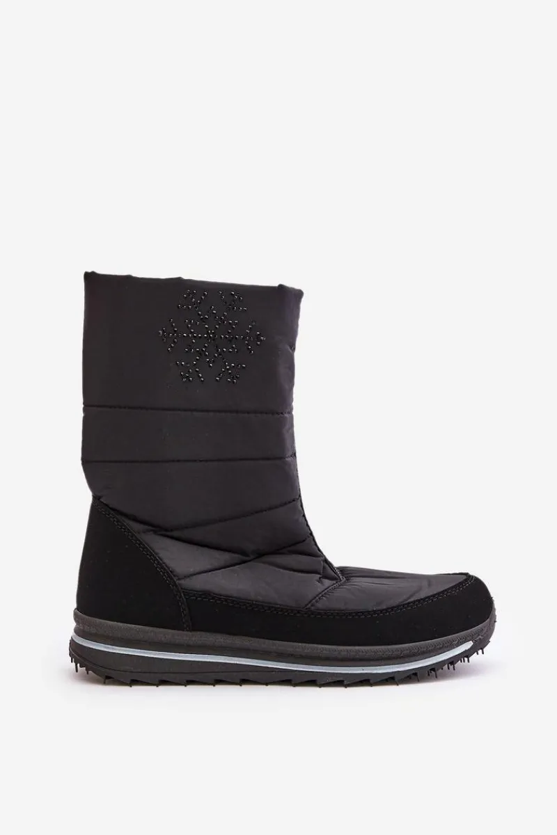 Śniegowce Damskie|Botki Płaskie>Boto Damskie Śniegowce Z Suwakiem Progress PROGJ-22-130 Czarne