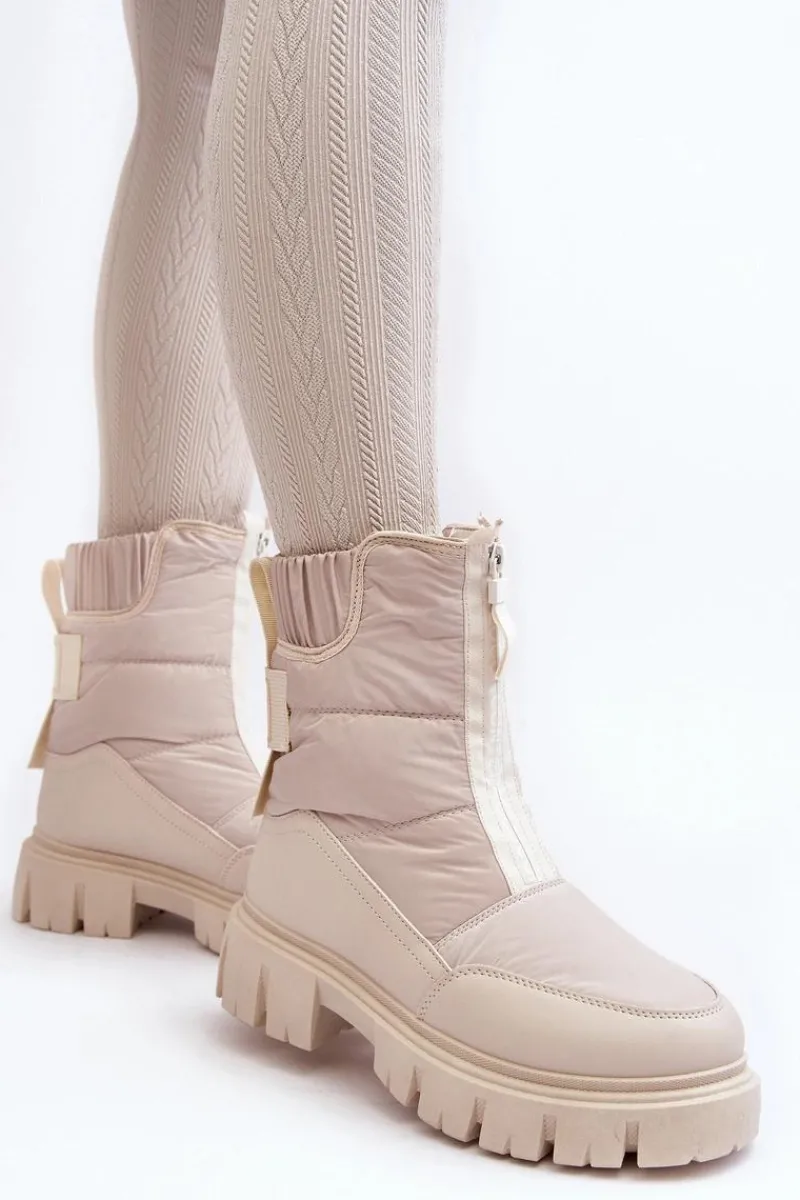 Śniegowce Damskie>Buty damskie Vinceza Damskie Śniegowce Z Suwakiem Ocieplane Futerkiem Jasnobeżowe Hixe