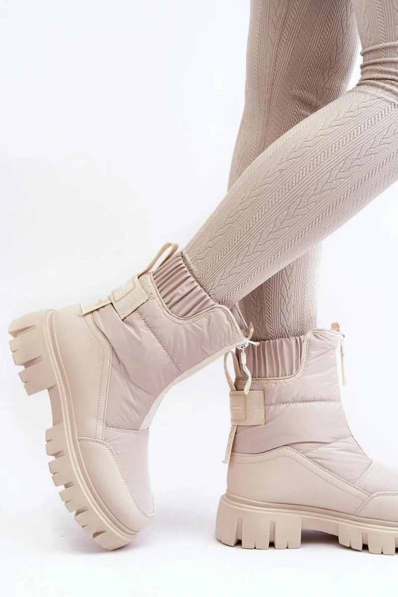 Śniegowce Damskie>Buty damskie Vinceza Damskie Śniegowce Z Suwakiem Ocieplane Futerkiem Jasnobeżowe Hixe