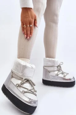 Śniegowce Damskie></noscript>Boto Damskie Śniegowce Z Wiązaniem Srebrne Toolsa Srebrny