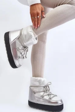 Śniegowce Damskie></noscript>Boto Damskie Śniegowce Z Wiązaniem Srebrne Toolsa Srebrny