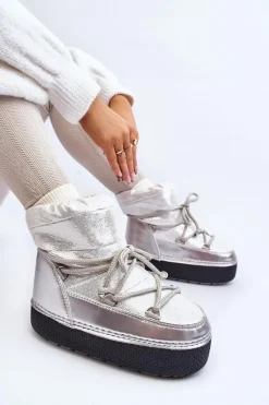 Śniegowce Damskie></noscript>Boto Damskie Śniegowce Z Wiązaniem Srebrne Toolsa Srebrny