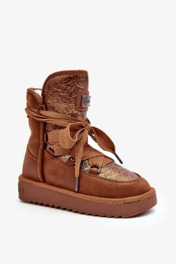 New D.Franklin Damskie Śniegowce Z Wiązaniem DFSH370006 Brązowe