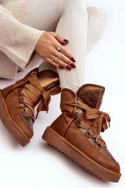 New D.Franklin Damskie Śniegowce Z Wiązaniem DFSH370006 Brązowe