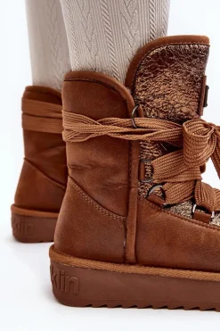 New D.Franklin Damskie Śniegowce Z Wiązaniem DFSH370006 Brązowe