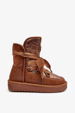 New D.Franklin Damskie Śniegowce Z Wiązaniem DFSH370006 Brązowe