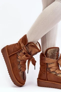 New D.Franklin Damskie Śniegowce Z Wiązaniem DFSH370006 Brązowe