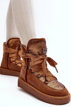 New D.Franklin Damskie Śniegowce Z Wiązaniem DFSH370006 Brązowe