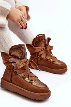 New D.Franklin Damskie Śniegowce Z Wiązaniem DFSH370006 Brązowe