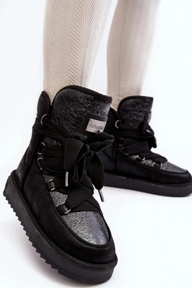 Śniegowce Damskie>D.Franklin Damskie Śniegowce Z Wiązaniem DFSH370006 Czarne Czarny