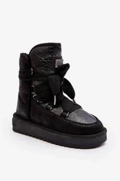 Śniegowce Damskie>D.Franklin Damskie Śniegowce Z Wiązaniem DFSH370006 Czarne Czarny