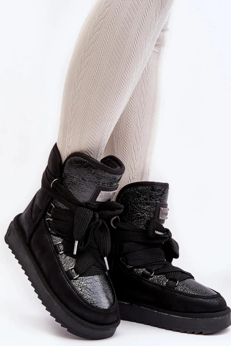 Śniegowce Damskie>D.Franklin Damskie Śniegowce Z Wiązaniem DFSH370006 Czarne Czarny