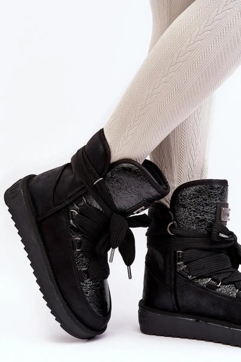 Śniegowce Damskie>D.Franklin Damskie Śniegowce Z Wiązaniem DFSH370006 Czarne Czarny