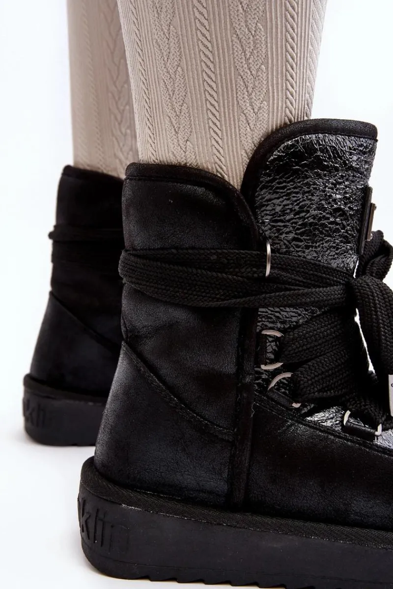 Śniegowce Damskie>D.Franklin Damskie Śniegowce Z Wiązaniem DFSH370006 Czarne Czarny